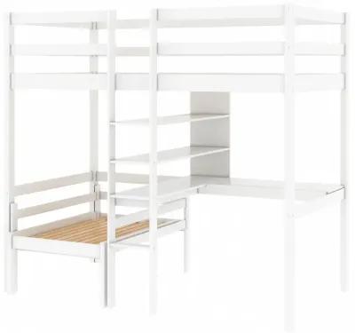 Convertible Loft Bed With L-Shaped Desk, Twin Bunk Bed With Shelves And Ladder