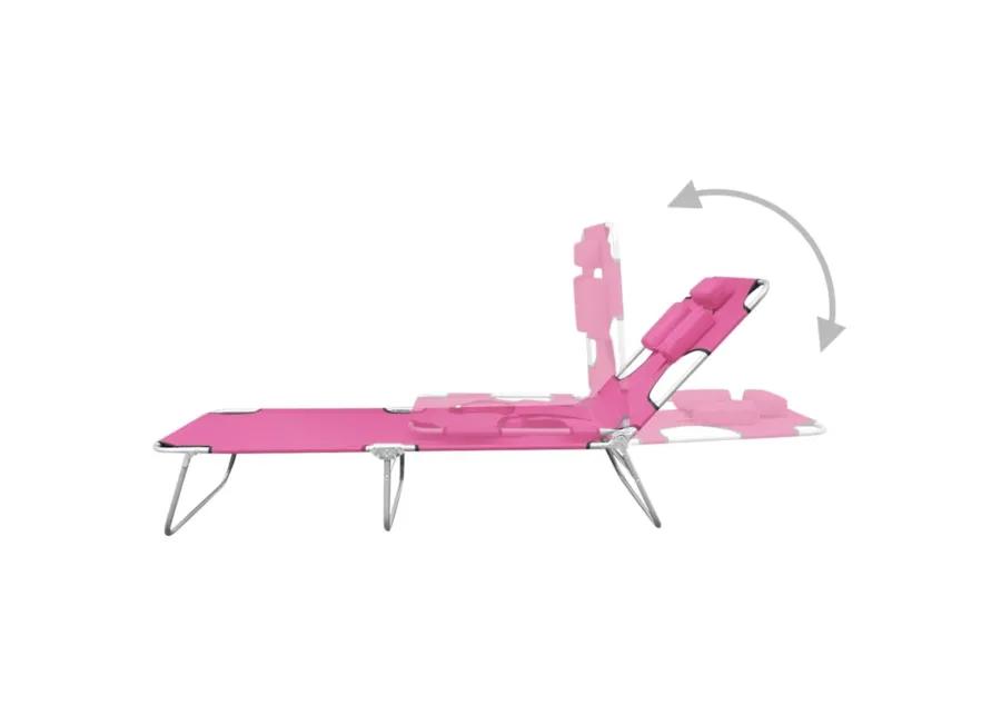 vidaXL Folding Sun Lounger with Head Cushion - Modern Style, Powder-Coated Steel, Adjustable Backrest, Portable and Storage-Friendly - Magento Pink