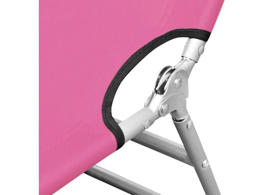 vidaXL Folding Sun Lounger with Head Cushion - Modern Style, Powder-Coated Steel, Adjustable Backrest, Portable and Storage-Friendly - Magento Pink