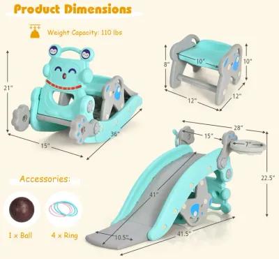 4-in-1 Rocking Horse and Slide Set for Kids-Blue