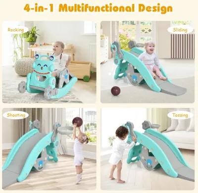 4-in-1 Rocking Horse and Slide Set for Kids-Blue