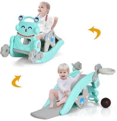 4-in-1 Rocking Horse and Slide Set for Kids-Blue