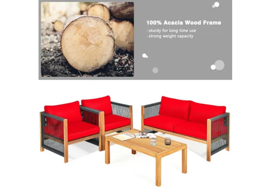 Hivvago 4 Pieces Acacia Wood Outdoor Patio Furniture Set with Cushions