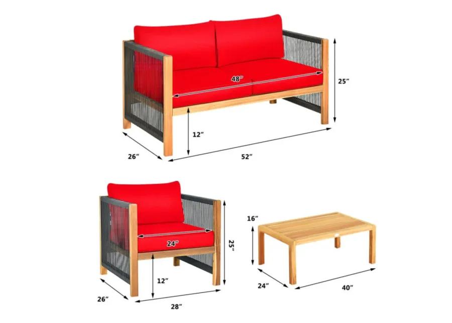 Hivvago 4 Pieces Acacia Wood Outdoor Patio Furniture Set with Cushions