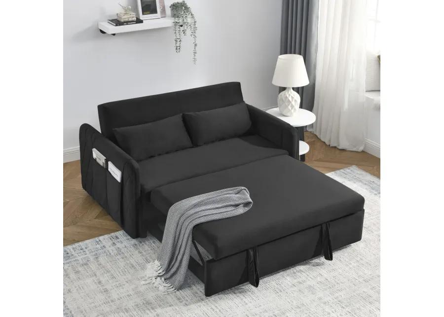 55" Modern Convertible Sofa Bed With 2 Detachable Arm Pockets, Velvet Loveseat Sofa With Pull Out