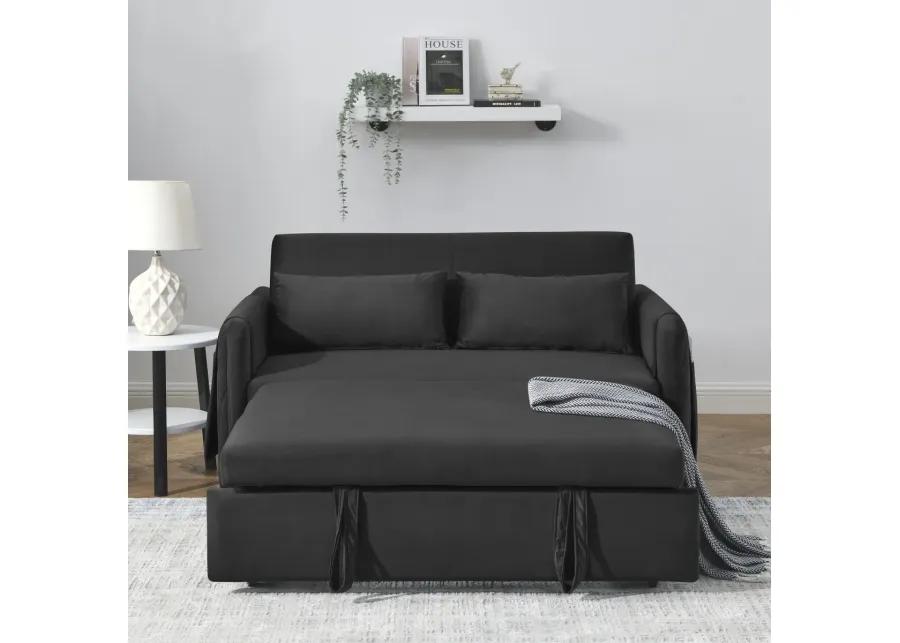 55" Modern Convertible Sofa Bed With 2 Detachable Arm Pockets, Velvet Loveseat Sofa With Pull Out