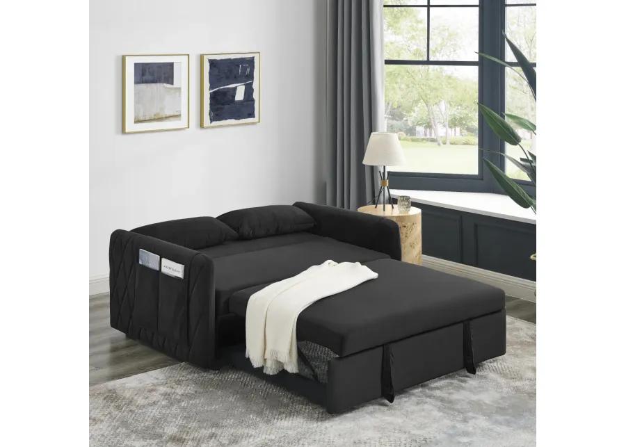 55" Modern Convertible Sofa Bed With 2 Detachable Arm Pockets, Velvet Loveseat Sofa With Pull Out