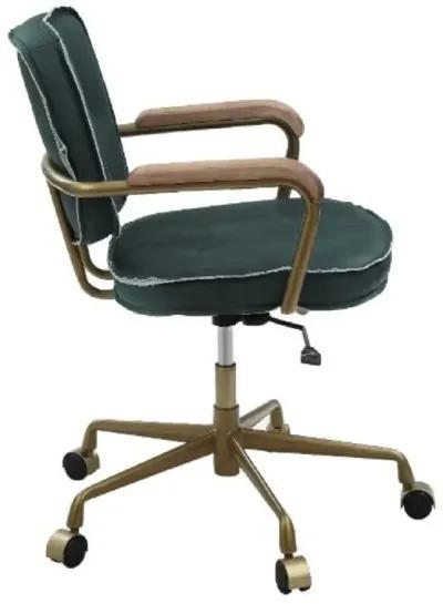 Office Chair with Leather Seat and Button Tufted Back, Green-Benzara