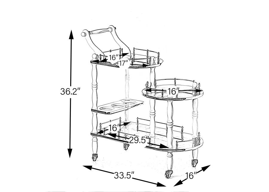 Serving Bar Cart Tea Trolley, 3 Tier Shelves on Rolling Wheels, Mobile Liquor Bar for Wine Beverage Dinner Party, Kitchen Storage Island Coffee Cabinet for Dining Living Room, Wood, Brown