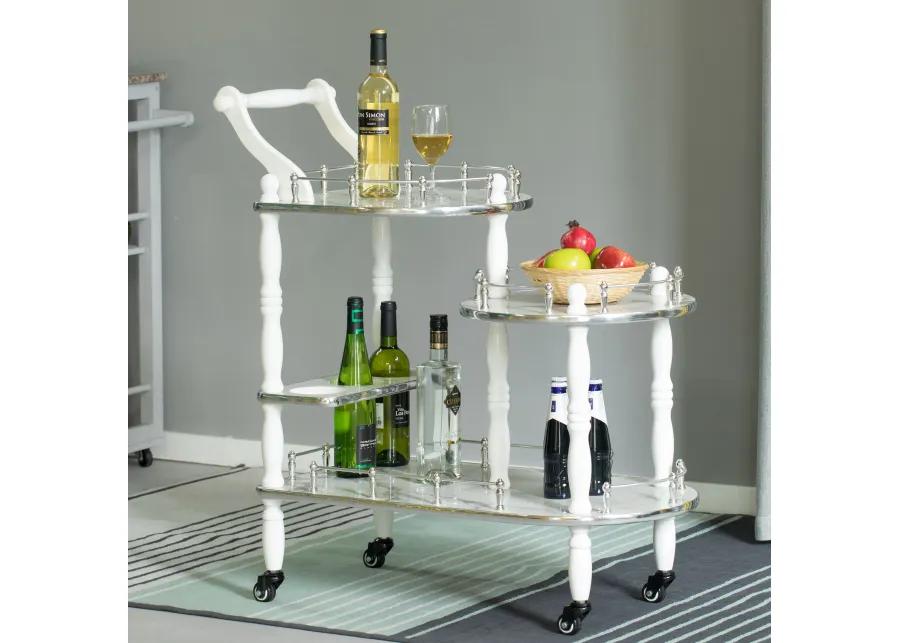 Serving Bar Cart Tea Trolley, 3 Tier Shelves on Rolling Wheels, Mobile Liquor Bar for Wine Beverage Dinner Party, Kitchen Storage Island Coffee Cabinet for Dining Living Room, Wood, Brown