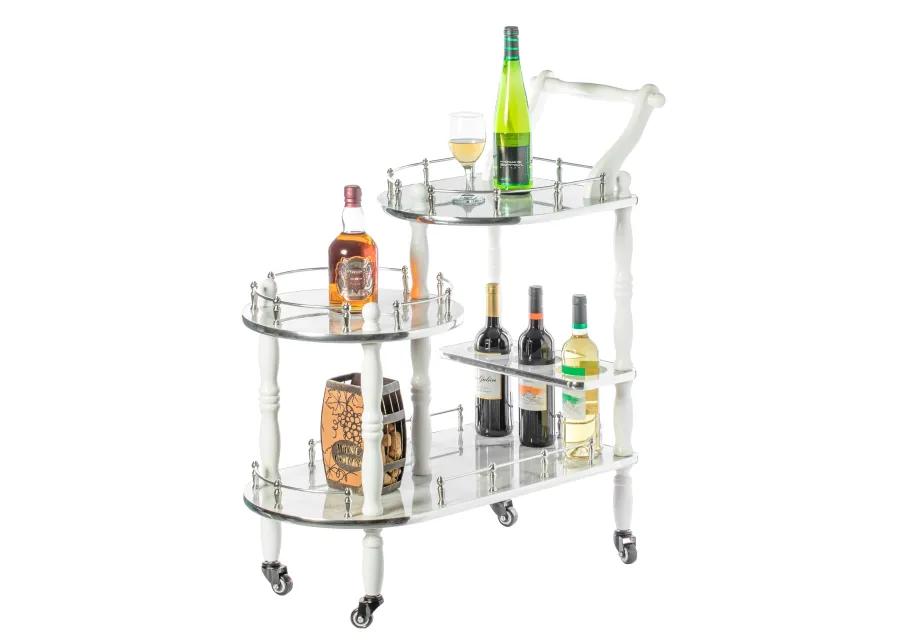 Serving Bar Cart Tea Trolley, 3 Tier Shelves on Rolling Wheels, Mobile Liquor Bar for Wine Beverage Dinner Party, Kitchen Storage Island Coffee Cabinet for Dining Living Room, Wood, Brown