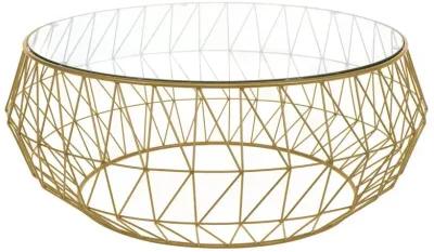 LeisureMod Malibu Modern Round Glass Top Coffee Table With Metal Base