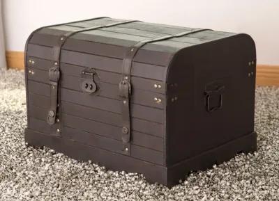 Antique Style Black Wooden Steamer Trunk, Coffee Table