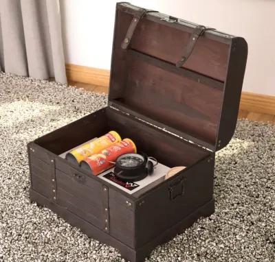 Antique Style Black Wooden Steamer Trunk, Coffee Table