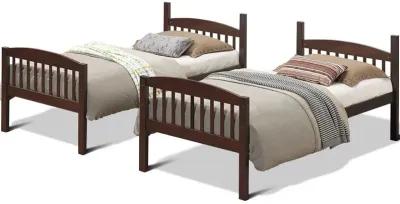 Twin over Twin Wooden Bunk Bed with Ladder in Dark Brown Finish