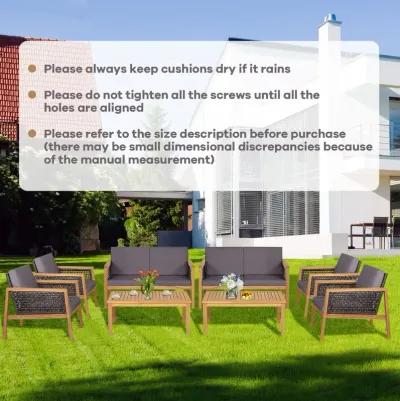 4 Pieces Patio Rattan Conversation Sets with Removable Cushions