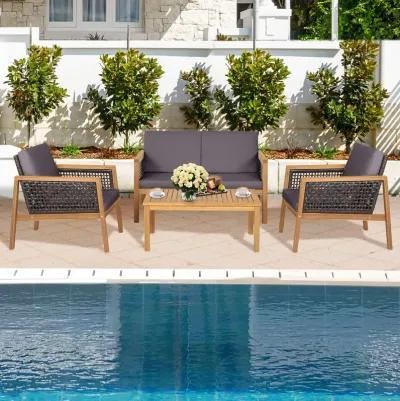 4 Pieces Patio Rattan Conversation Sets with Removable Cushions