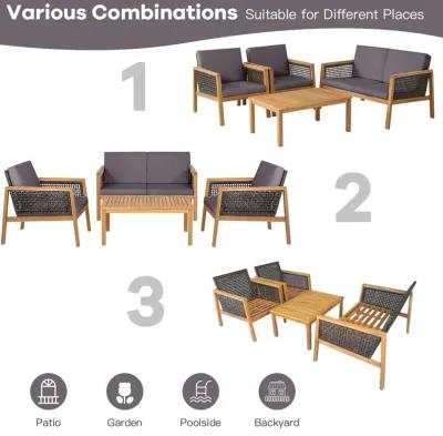 4 Pieces Patio Rattan Conversation Sets with Removable Cushions