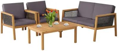 4 Pieces Patio Rattan Conversation Sets with Removable Cushions