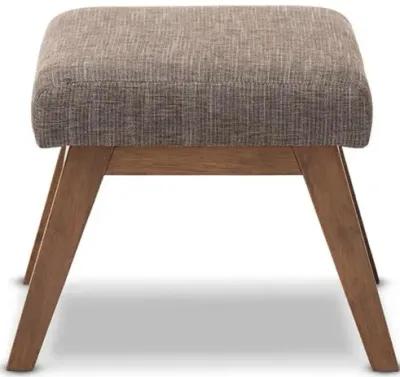 Walnut Wood Finishing and Gravel Fabric Upholstered Ottoman