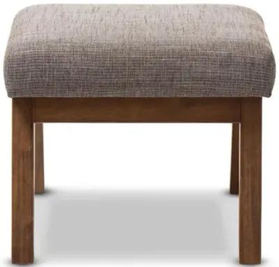 Walnut Wood Finishing and Gravel Fabric Upholstered Ottoman