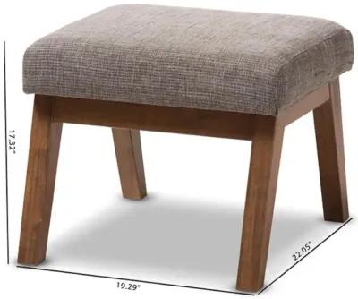 Walnut Wood Finishing and Gravel Fabric Upholstered Ottoman