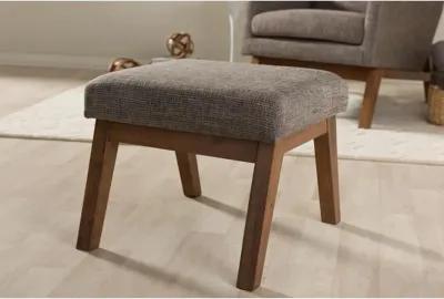 Walnut Wood Finishing and Gravel Fabric Upholstered Ottoman