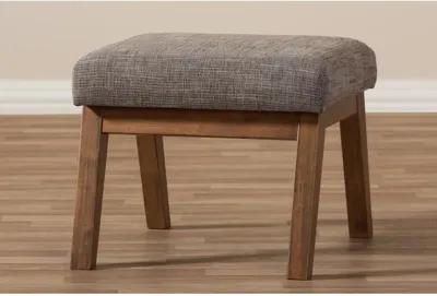 Walnut Wood Finishing and Gravel Fabric Upholstered Ottoman