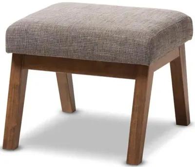 Walnut Wood Finishing and Gravel Fabric Upholstered Ottoman