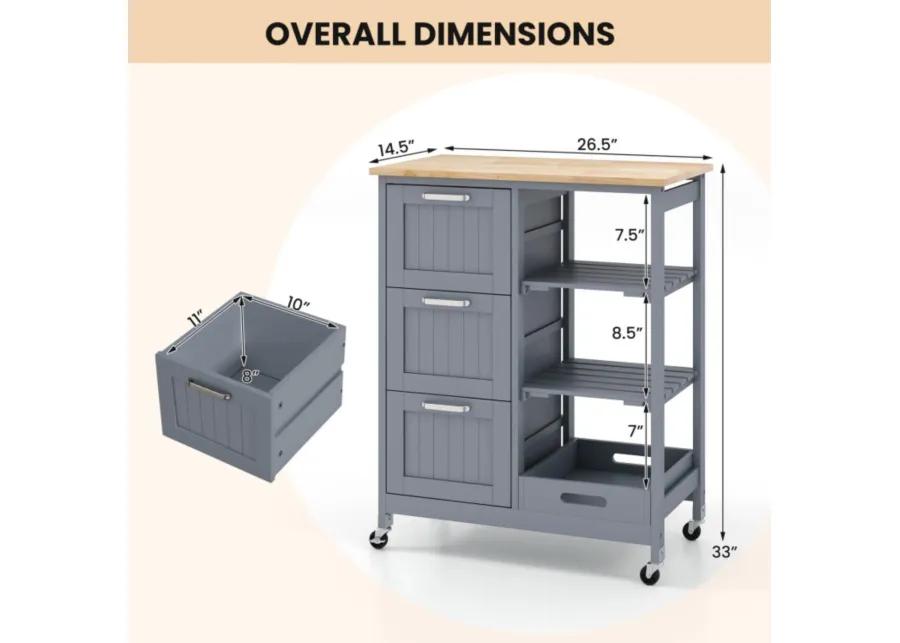 Hivvago Rolling Kitchen Island Utility Storage Cart with 3 Large Drawers