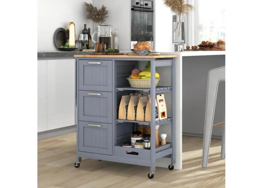 Hivvago Rolling Kitchen Island Utility Storage Cart with 3 Large Drawers