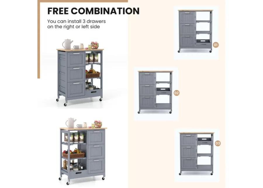 Hivvago Rolling Kitchen Island Utility Storage Cart with 3 Large Drawers