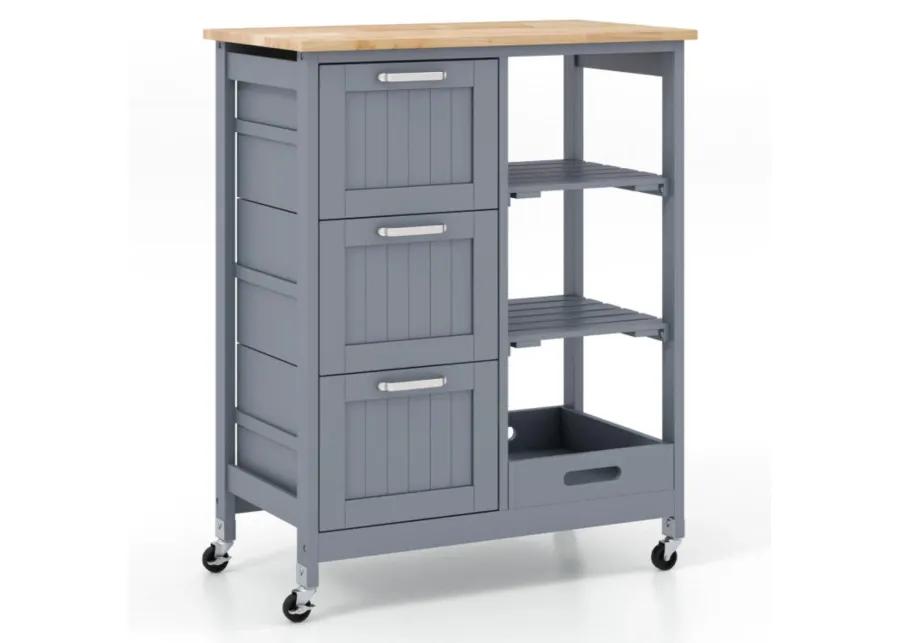 Hivvago Rolling Kitchen Island Utility Storage Cart with 3 Large Drawers