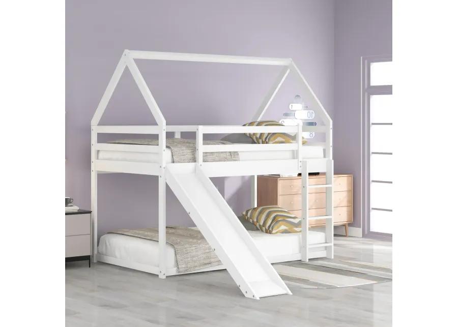 Twin Size Bunk House Bed with Slide and Ladder