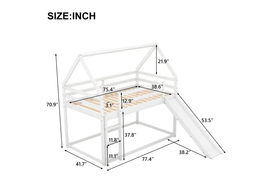 Twin Size Bunk House Bed with Slide and Ladder