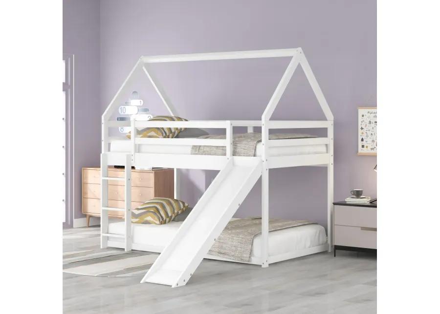 Twin Size Bunk House Bed with Slide and Ladder