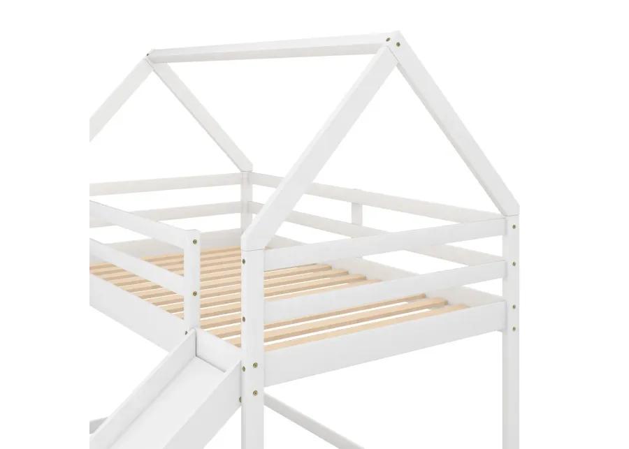 Twin Size Bunk House Bed with Slide and Ladder