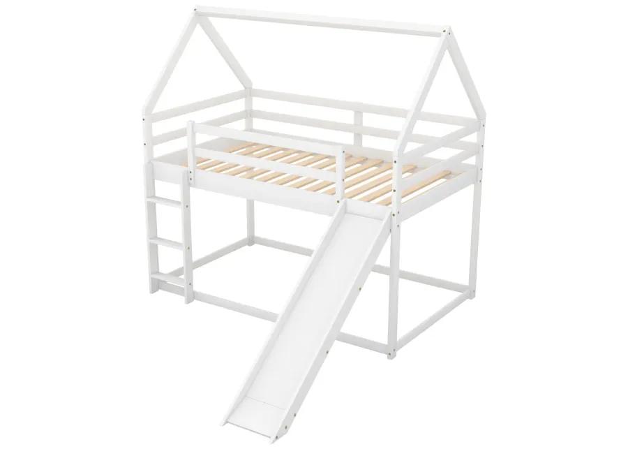 Twin Size Bunk House Bed with Slide and Ladder