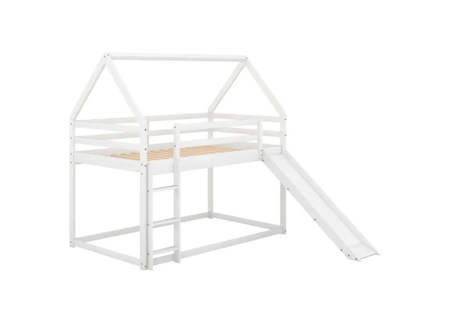 Twin Size Bunk House Bed with Slide and Ladder