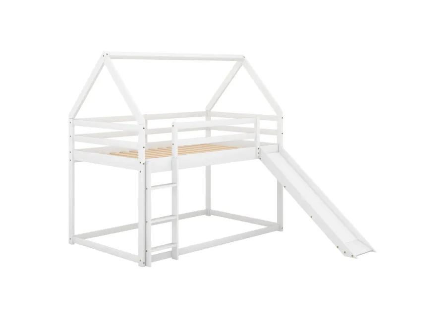 Twin Size Bunk House Bed with Slide and Ladder