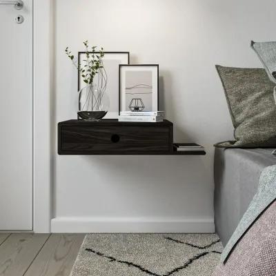 Black Hardwood Nightstand with an Open Shelf on the Right and a Drawer - Side Table for Bedroom