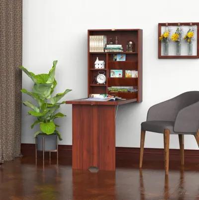 Space-Saving Workstation: Mahogany Wall-Mounted Convertible Desk