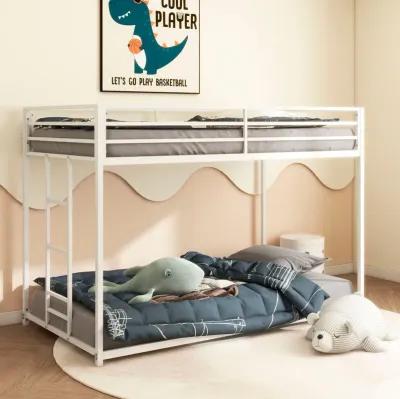 Adam Twin over Twin Metal Bunk Bed Frame with Guardrails, Durable Square Tube Frame, Easy Assembly, No Box Spring Needed, White