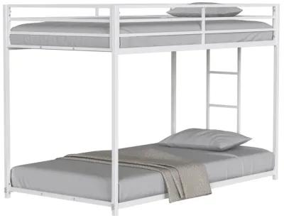 Adam Twin over Twin Metal Bunk Bed Frame with Guardrails, Durable Square Tube Frame, Easy Assembly, No Box Spring Needed, White