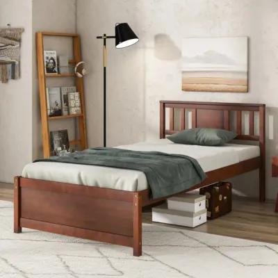 Hivvago Wooden Platform Bed with Headboard and Wood Slat Support