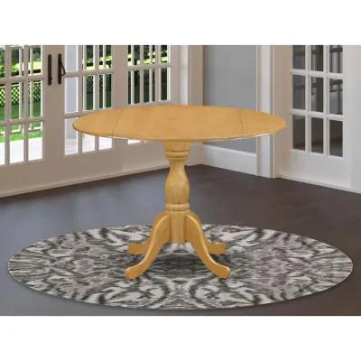 East West Furniture DMT-OAK-TP Round Mid Century Table Drops Leave Oak Color Table Top Surface and Asian Wood Kitchen Dining Table Pedestal Legs -Oak Finish