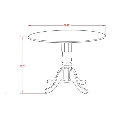 East West Furniture DMT-OAK-TP Round Mid Century Table Drops Leave Oak Color Table Top Surface and Asian Wood Kitchen Dining Table Pedestal Legs -Oak Finish