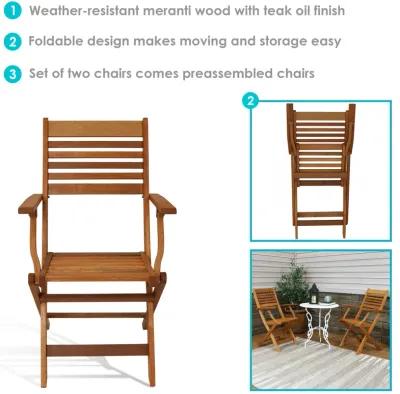 Sunnydaze Meranti Wood Folding Patio Dining Armchair - Set of 2