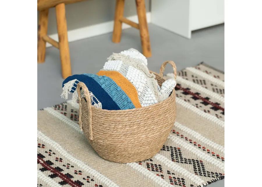 Decorative Round Wicker Woven Rope Storage Blanket Basket with Braided Handles - Large