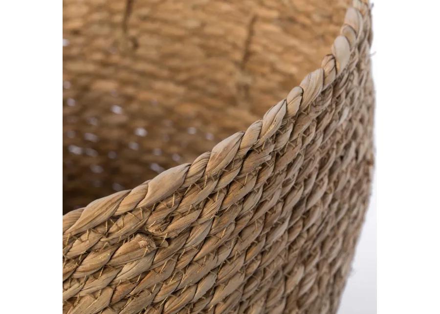 Decorative Round Wicker Woven Rope Storage Blanket Basket with Braided Handles - Large